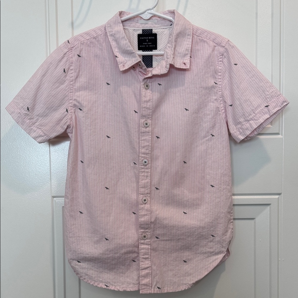Cactus Boys Light Pink Button Down Shirt with gray bird Accents